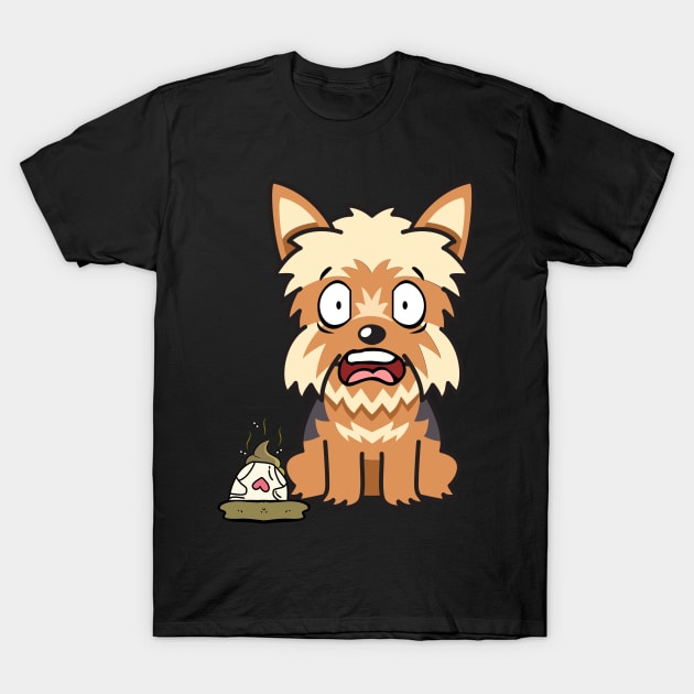 Funny yorkshire terrier steps on a dirty diaper T-Shirt by Pet Station